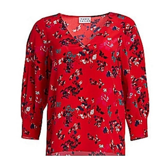 TANYA TAYLOR Rena Tulip Print Silk Top Papay Red NWOT - Picture 5 of 15